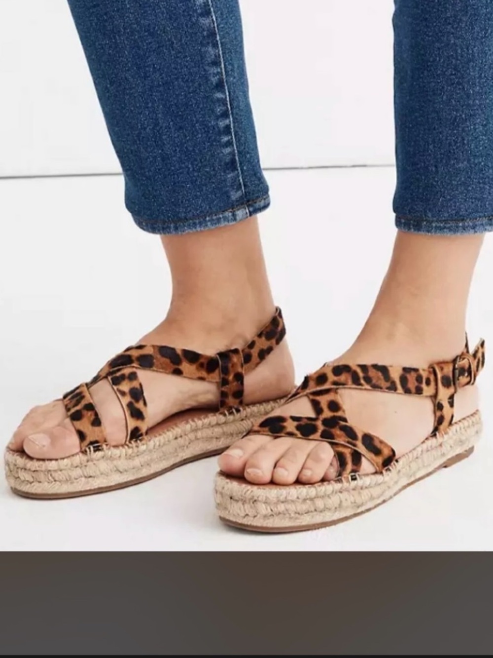 Madewell Leopard Calf-Hair Asymmetrical Espadrille Sandals NWT Size 8